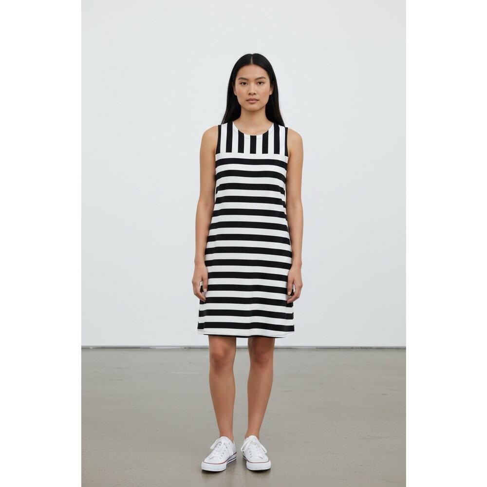 LOFT Black White Striped Dress Neck XXSP Petite Classic Preppy Cocktail